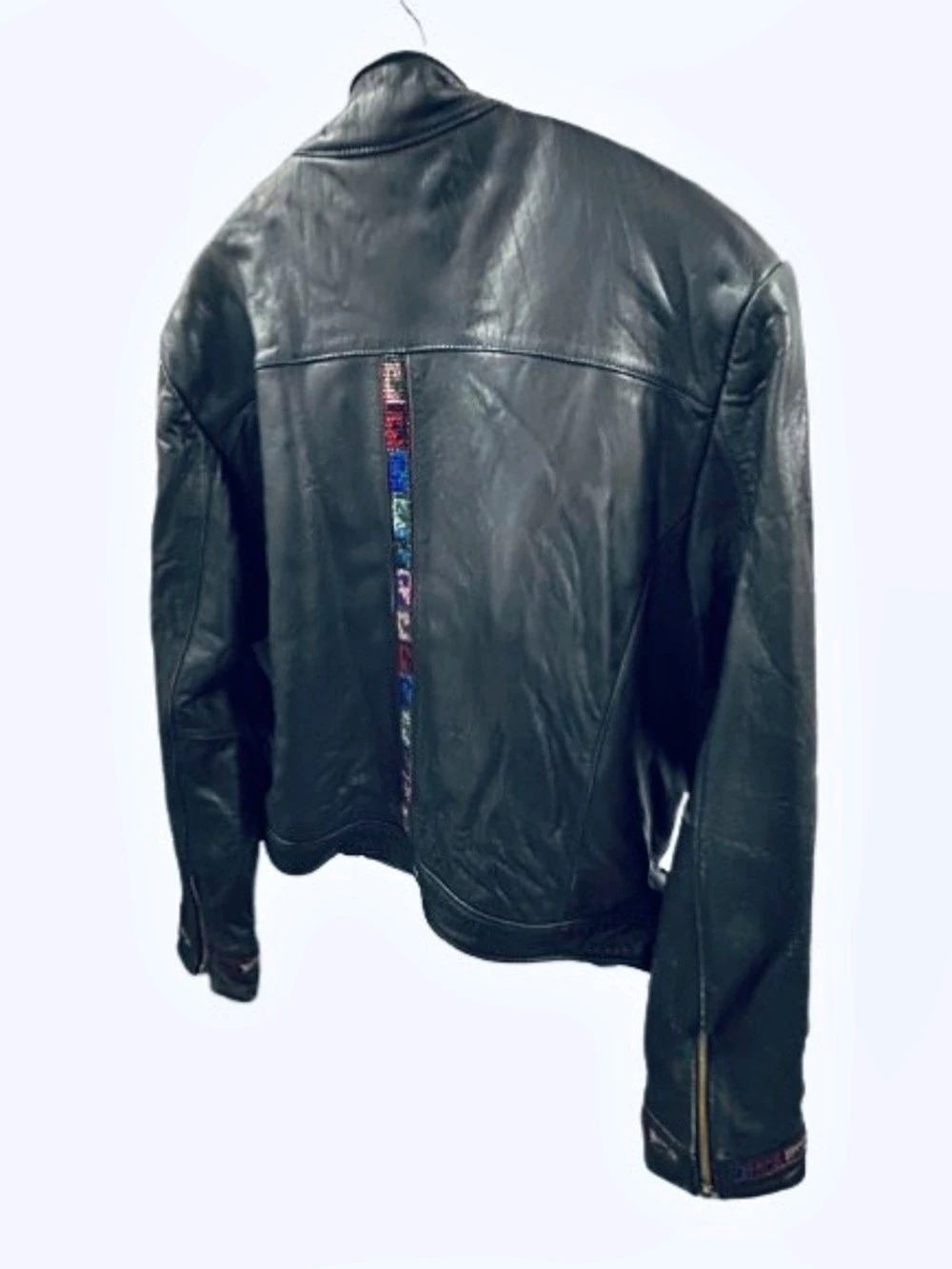 Beaded Leather SFR Native Vintage 90’s Y2K Moto Jacket Black Aztec Large